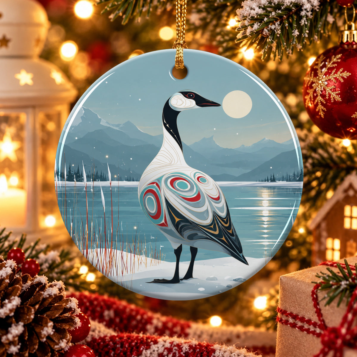 Moonlit Goose Serenity Ceramic Ornament