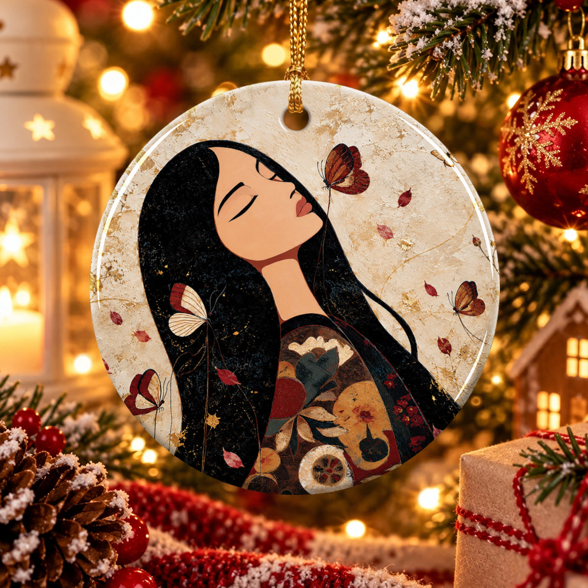 Sacred Butterfly Woman Ceramic Ornament