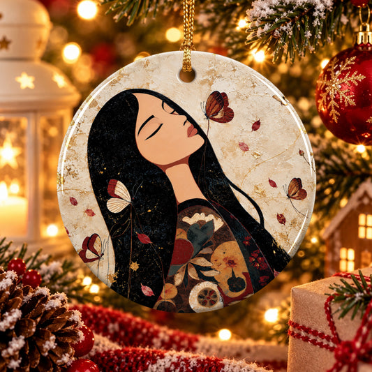 Sacred Butterfly Woman Ceramic Ornament