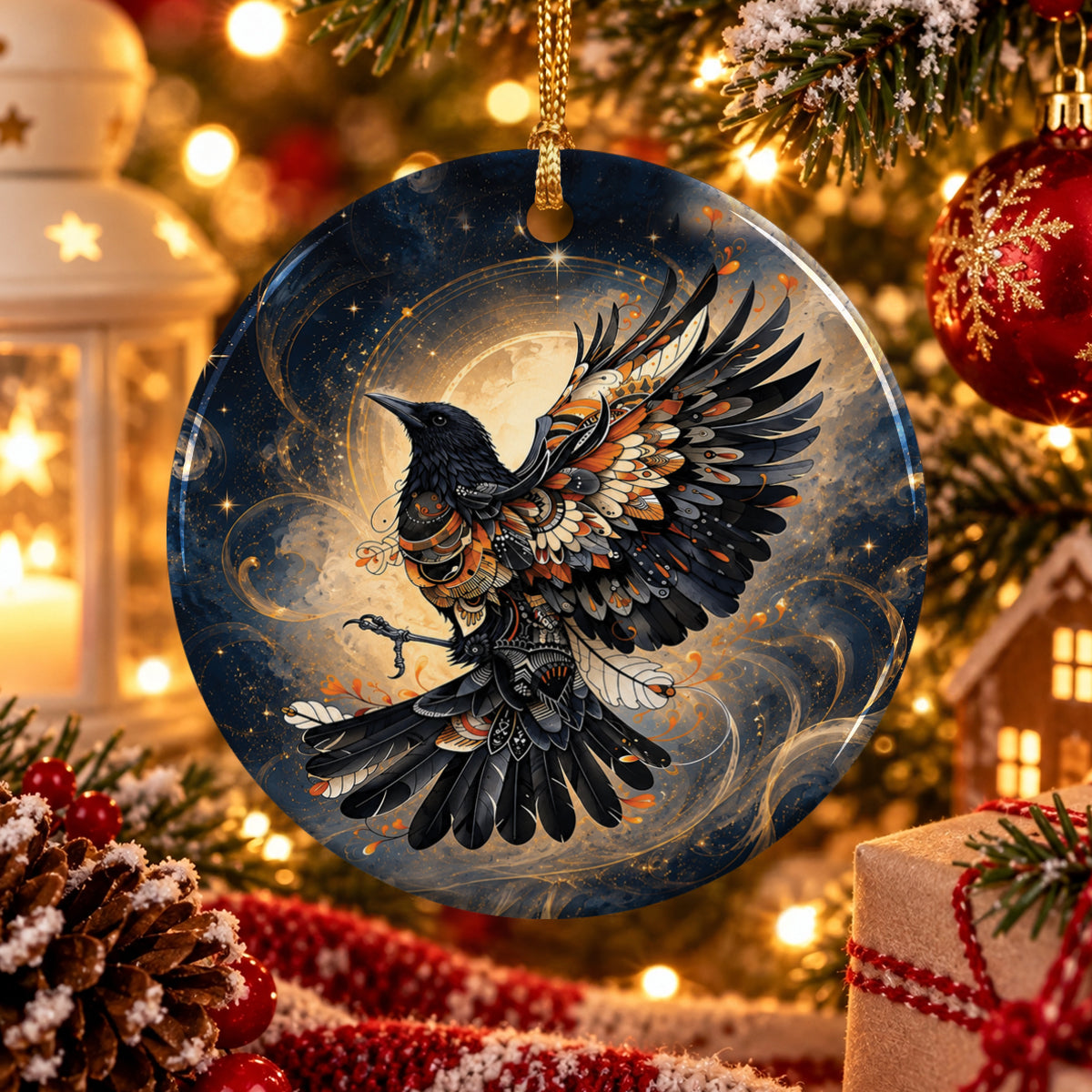 Raven Eternal Wings Ceramic Ornament