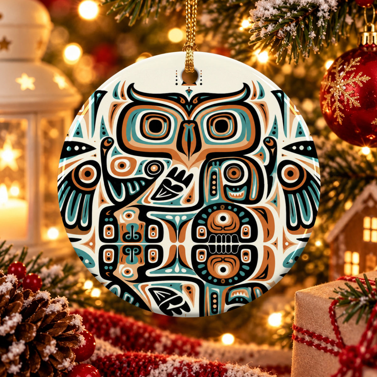Celestial Owl Spirit Ceramic Ornament