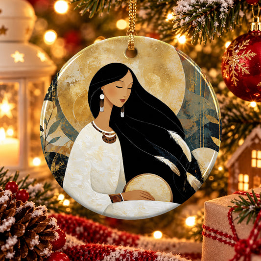 Golden Moon Maiden Ceramic Ornament