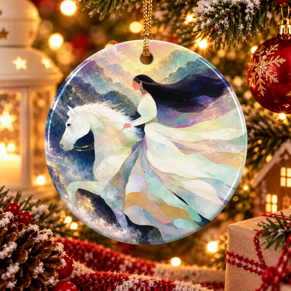 Ivory Horse Harmony Ceramic Ornament