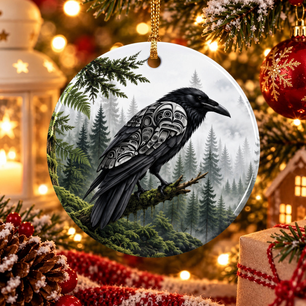 Raven of the Ancient Forest Ceramic Ornament