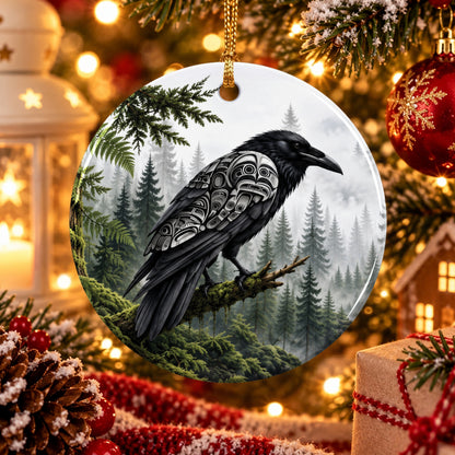Raven of the Ancient Forest Ceramic Ornament