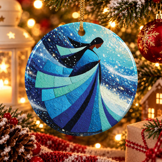 Winter Wind Woman Ceramic Ornament