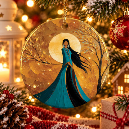 Golden Moon Woman Ceramic Ornament