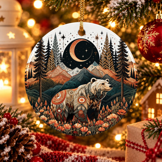 Moonlit Bear Guardian Ceramic Ornament