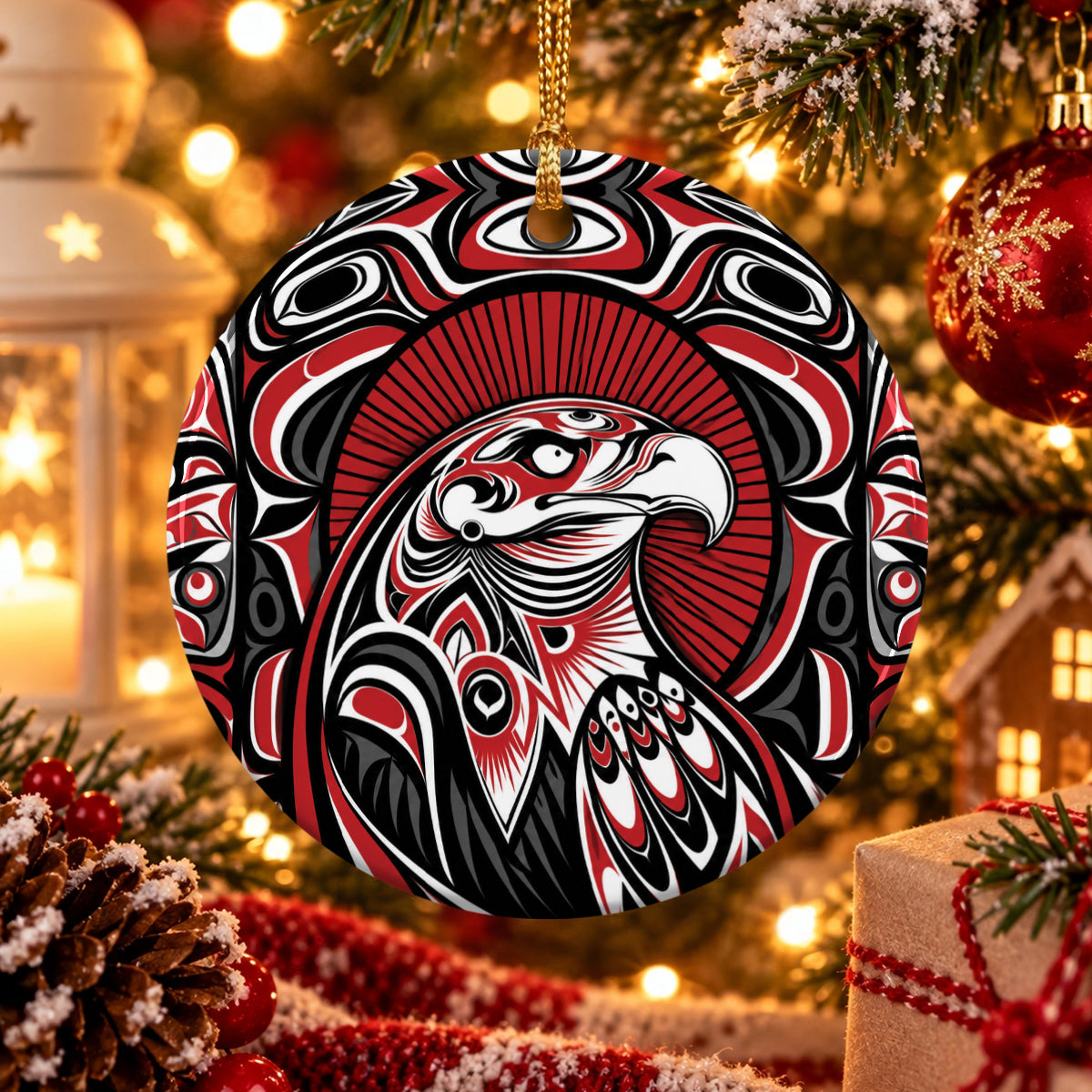 Crimson Eagle Ceramic Ornament