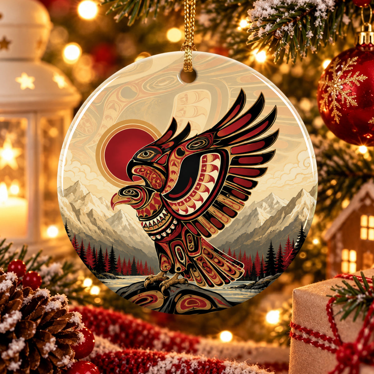 Crimson Sky Eagle Ceramic Ornament
