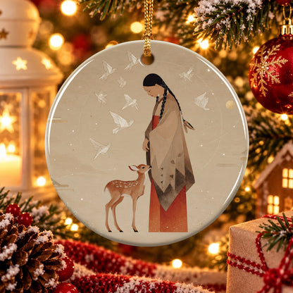 Sacred Woman Deer Spirit Ceramic Ornament