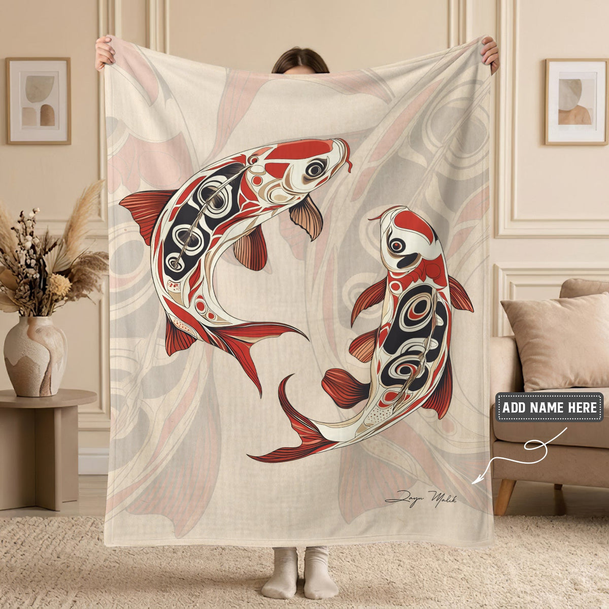 Sacred Koi Harmony Personalized Premium Blanket