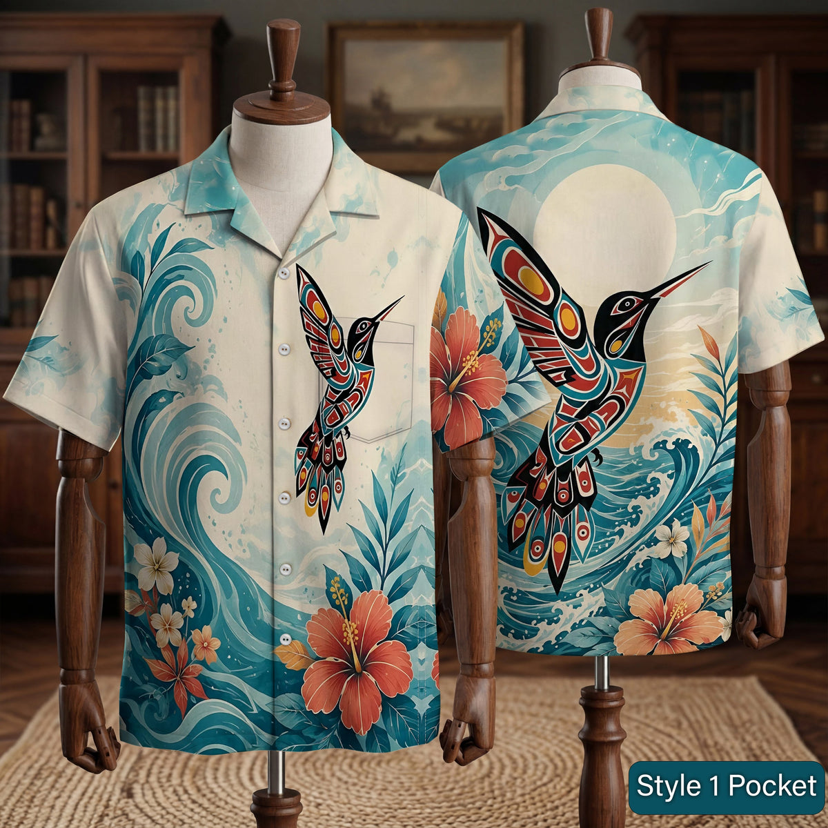 Native Hummingbird Pattern Hawaiian Shirt for Adults & Kids