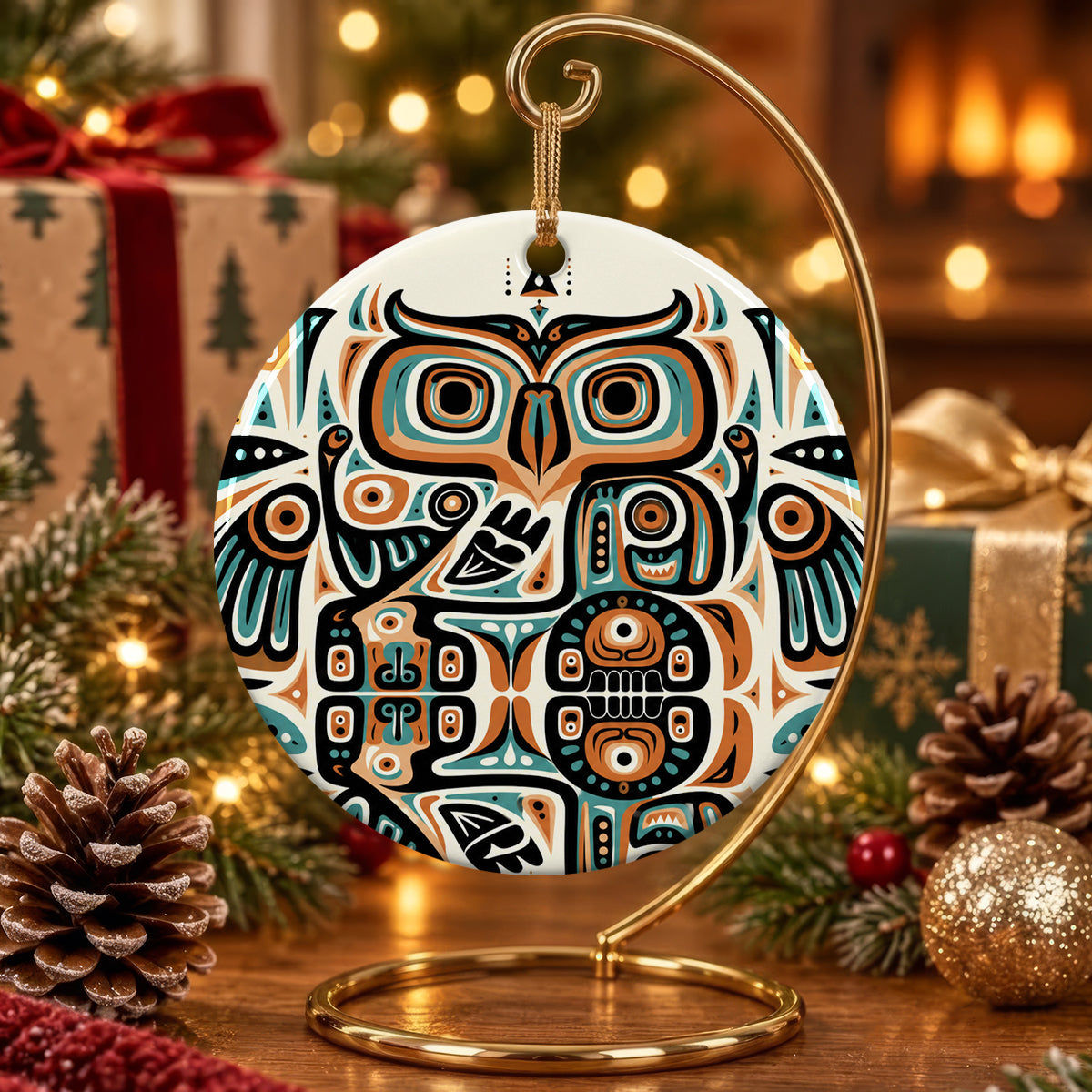 Celestial Owl Spirit Ceramic Ornament