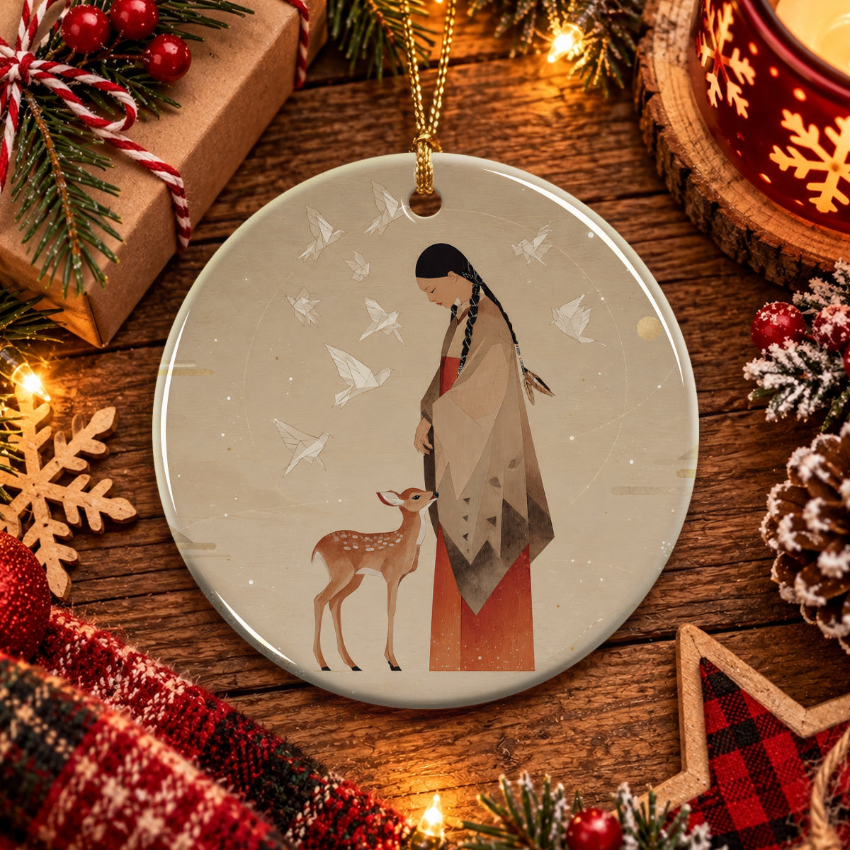 Sacred Woman Deer Spirit Ceramic Ornament