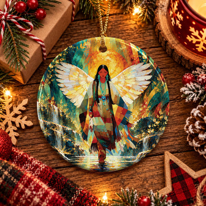 Radiant Feather Woman Ceramic Ornament