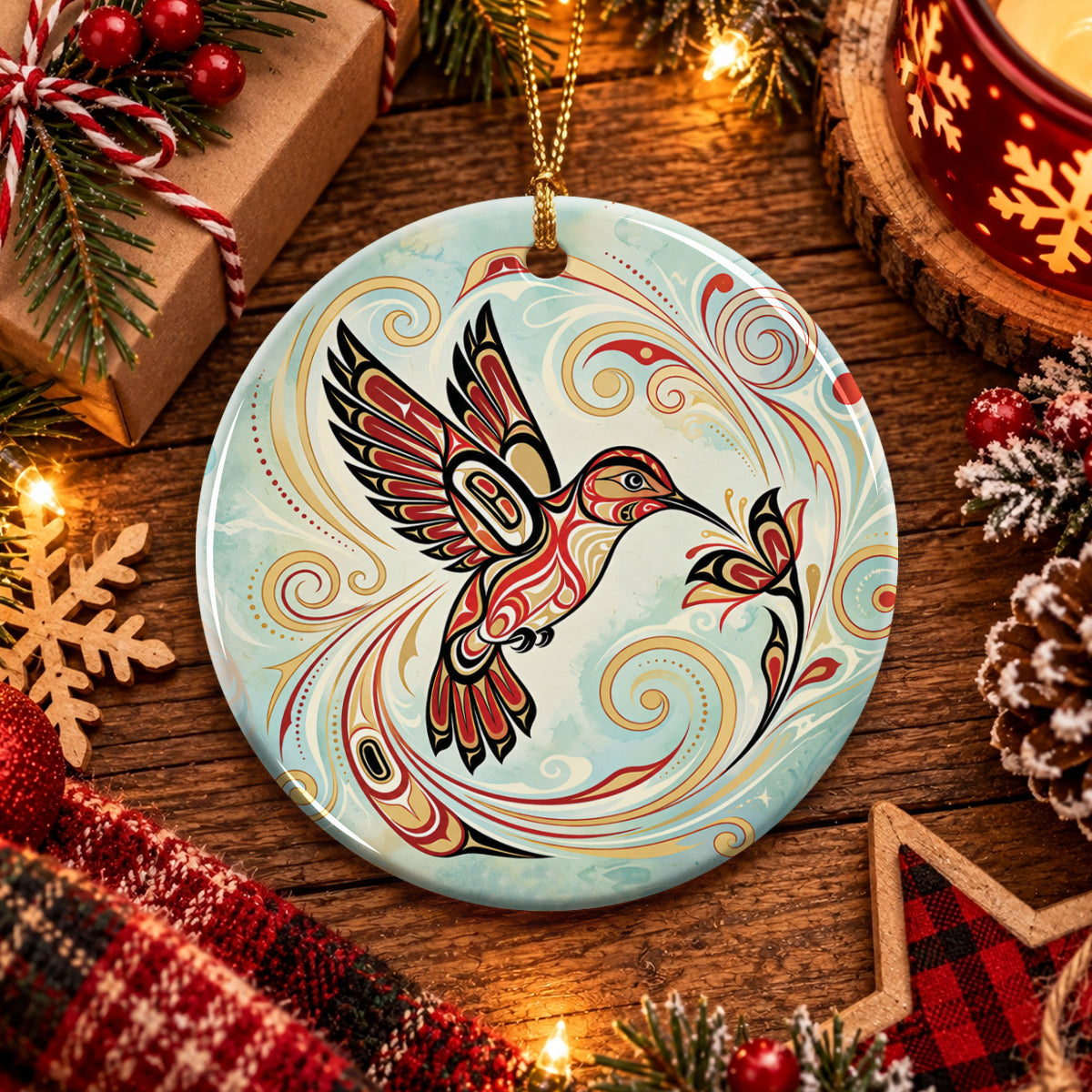 Golden Breeze Hummingbird Ceramic Ornament