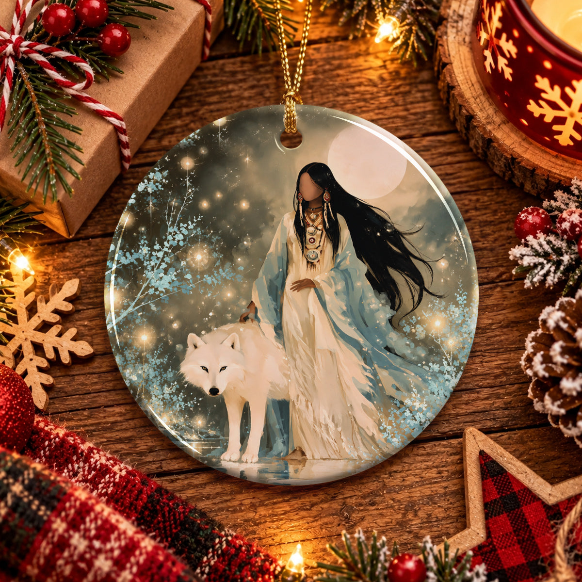 Silver Frost Woman Ceramic Ornament