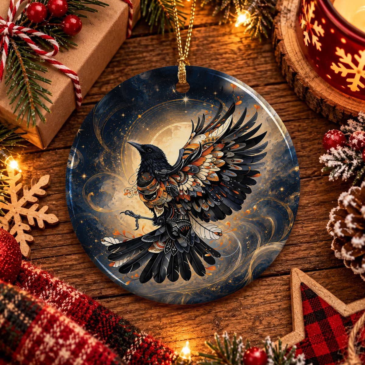 Raven Eternal Wings Ceramic Ornament
