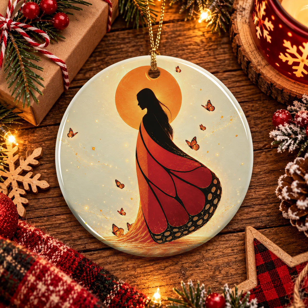 Amber Butterfly Woman Ceramic Ornament