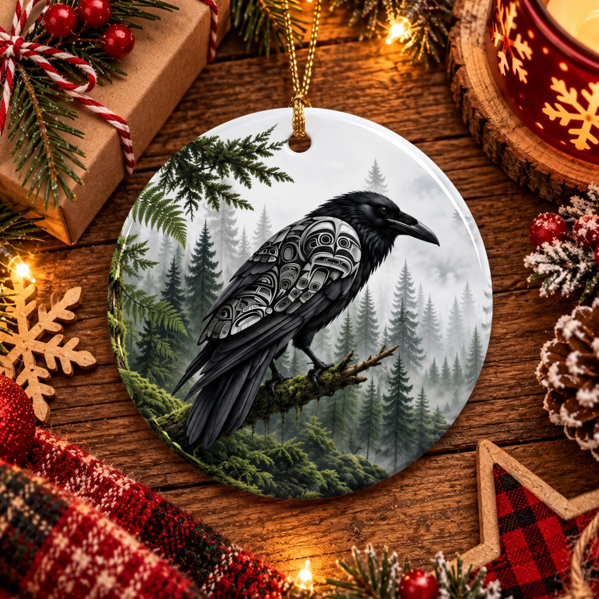 Raven of the Ancient Forest Ceramic Ornament