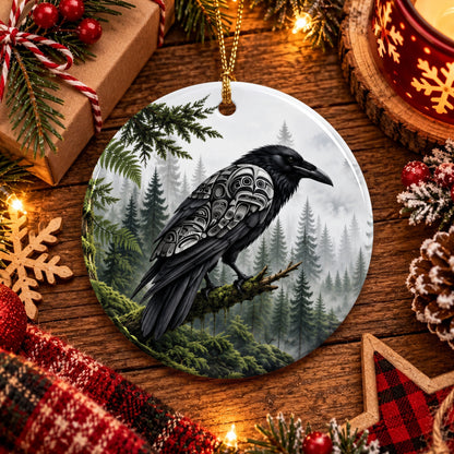 Raven of the Ancient Forest Ceramic Ornament