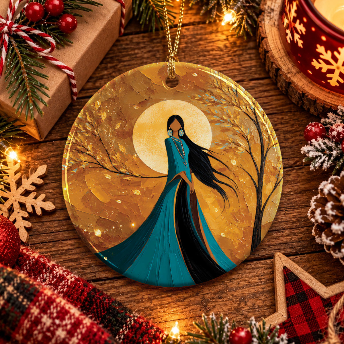 Golden Moon Woman Ceramic Ornament