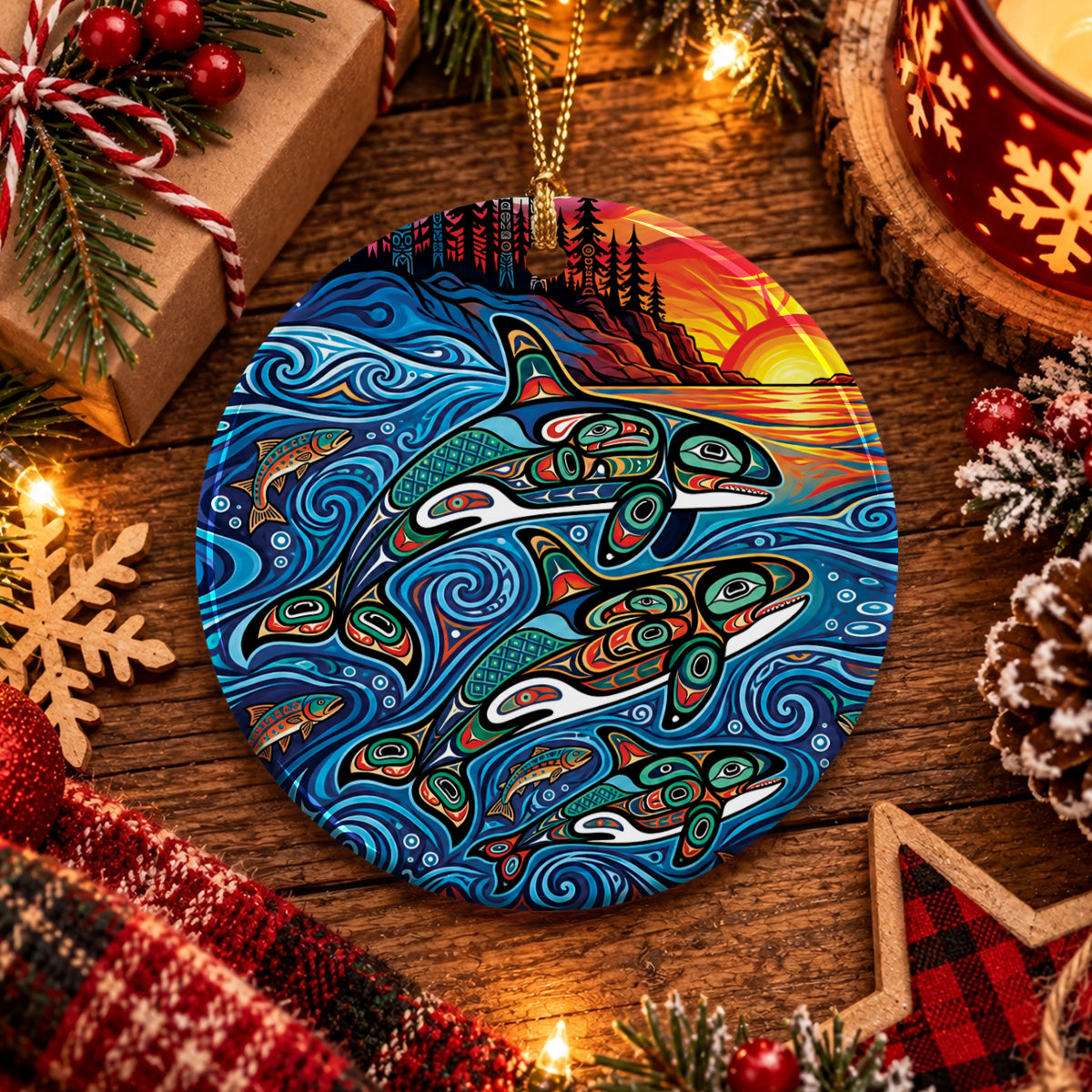 Moonlit Orca Journey Ceramic Ornament