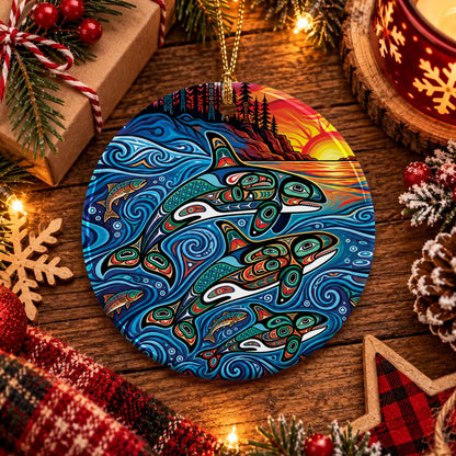 Moonlit Orca Journey Ceramic Ornament