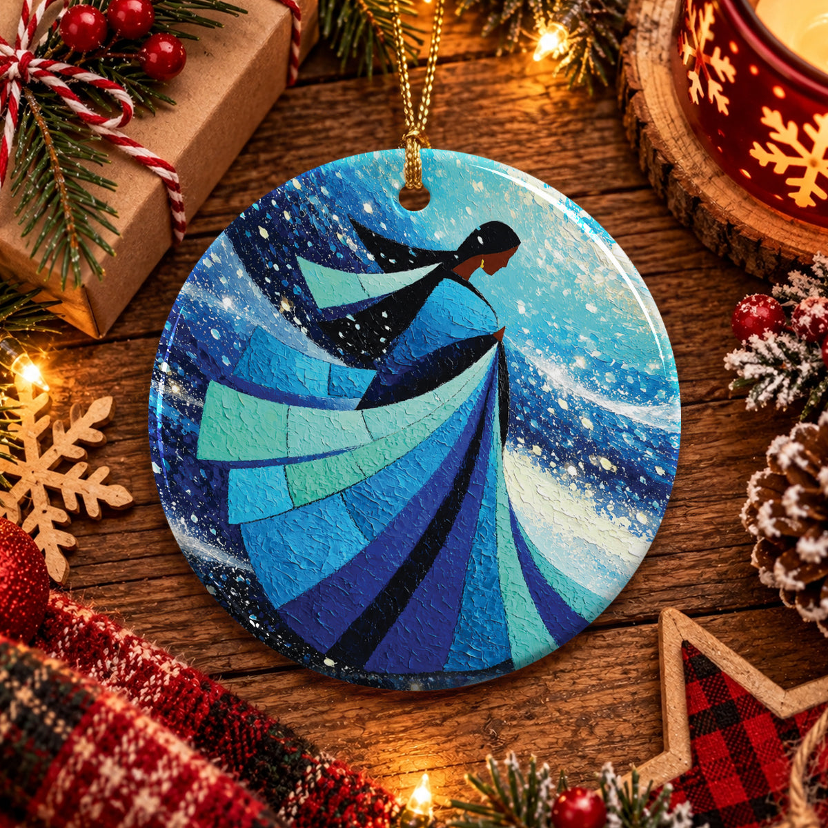 Winter Wind Woman Ceramic Ornament