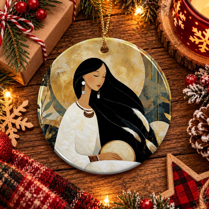 Golden Moon Maiden Ceramic Ornament