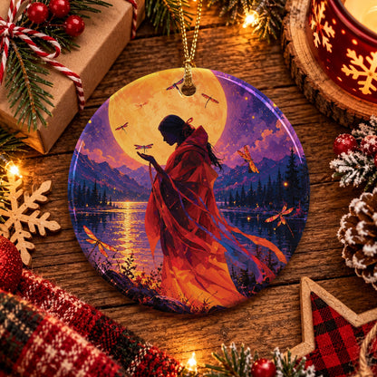 Sacred Dragonfly Woman Ceramic Ornament