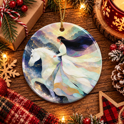Ivory Horse Harmony Ceramic Ornament