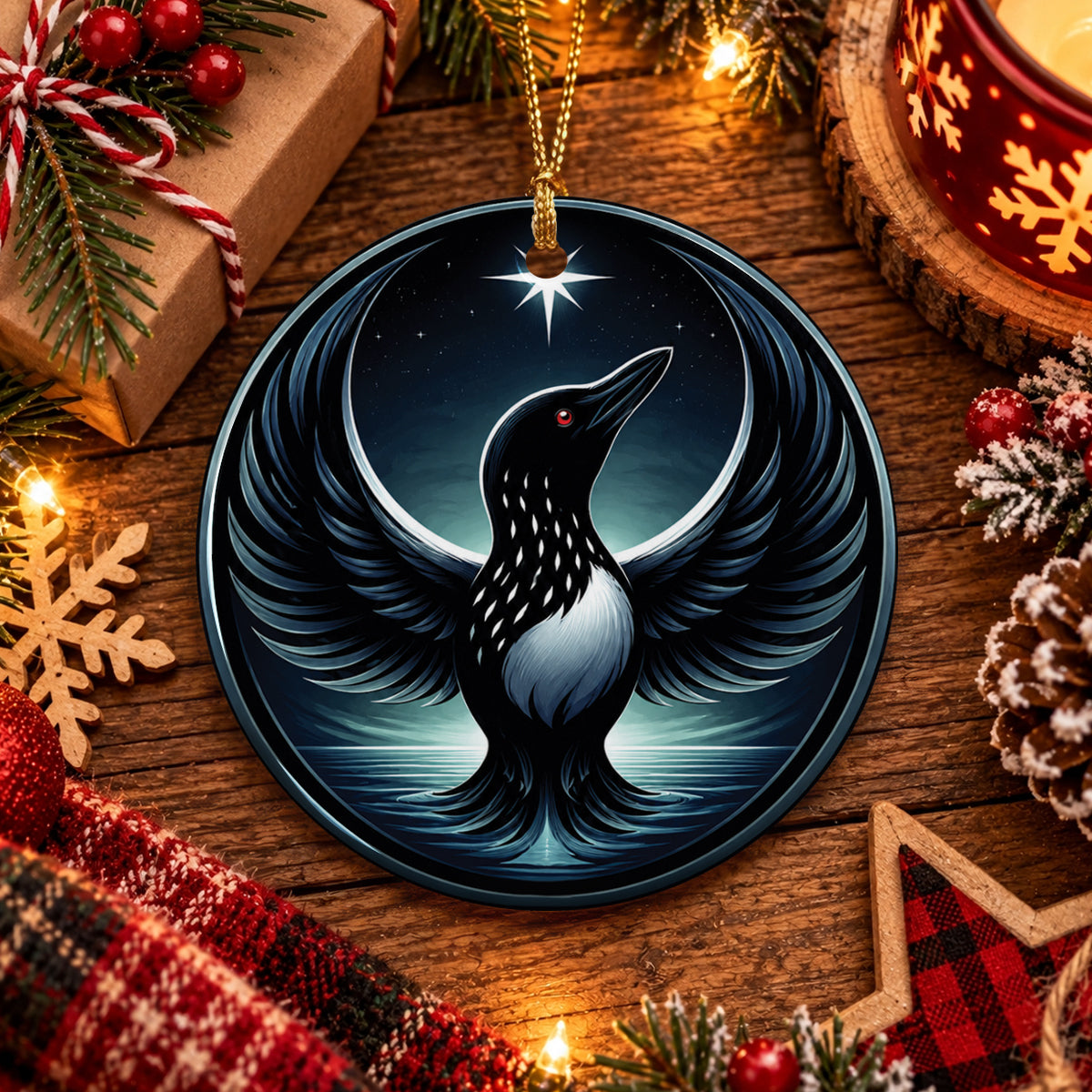 Loon of the Silver Moon Ceramic Ornament