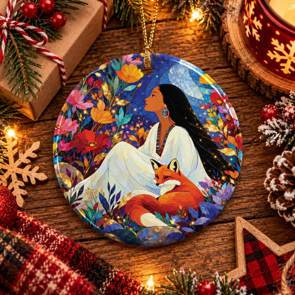 Autumn Fox Woman Ceramic Ornament