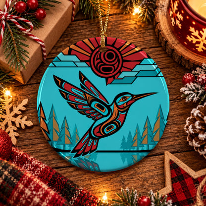 Turquoise Hummingbird Horizon Ceramic Ornament
