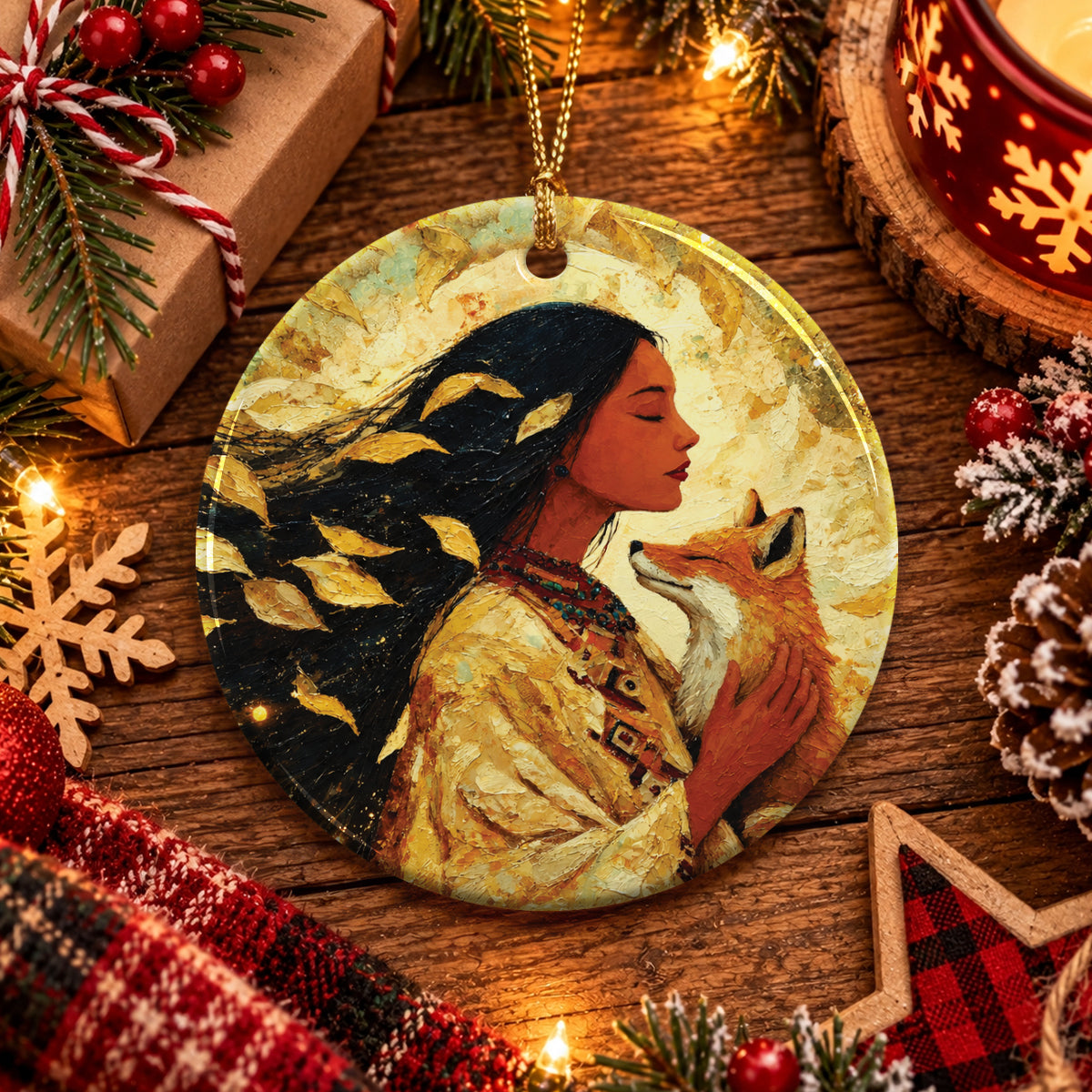 Whispering Fox Woman Ceramic Ornament