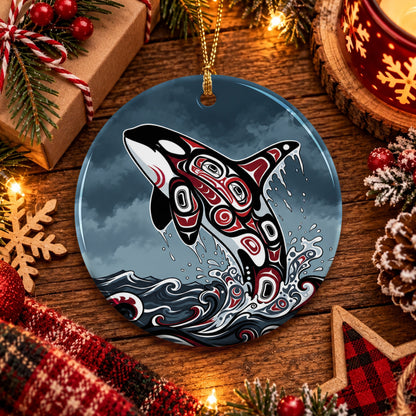 Crimson Orca Rising Ceramic Ornament