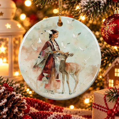 White Deer Heritage Ceramic Ornament