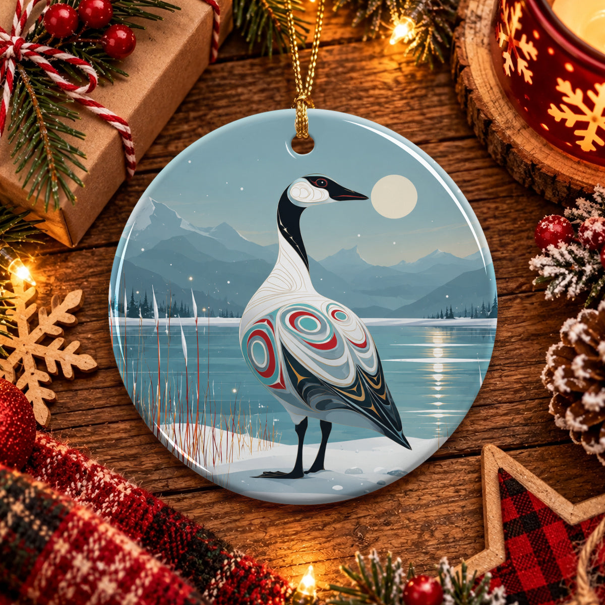 Moonlit Goose Serenity Ceramic Ornament