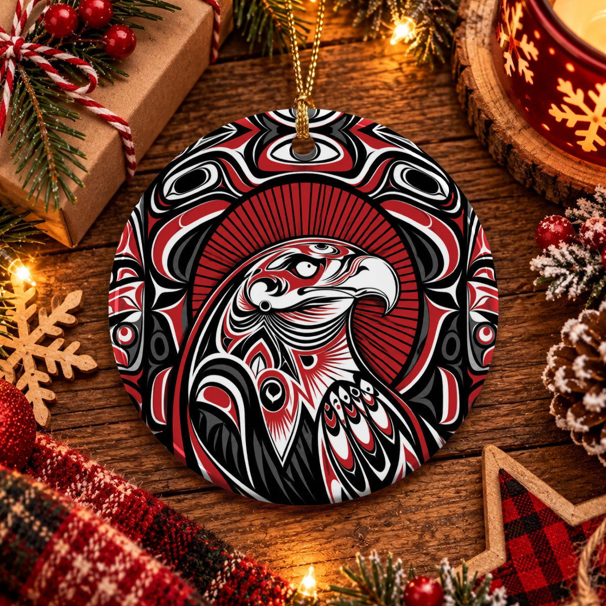 Crimson Eagle Ceramic Ornament