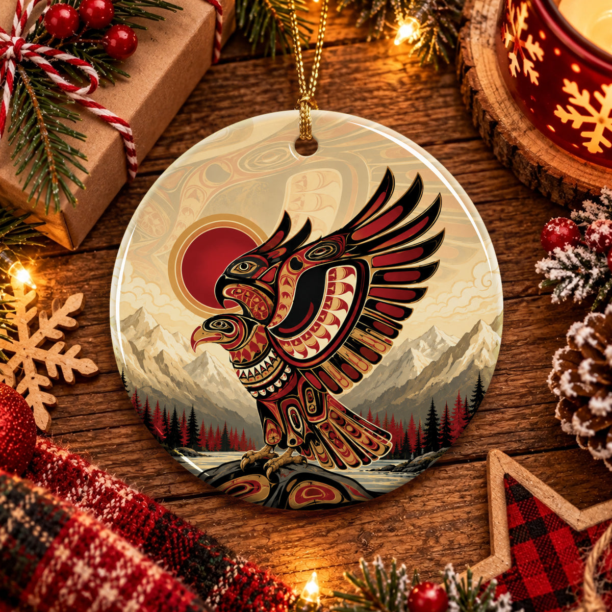 Crimson Sky Eagle Ceramic Ornament