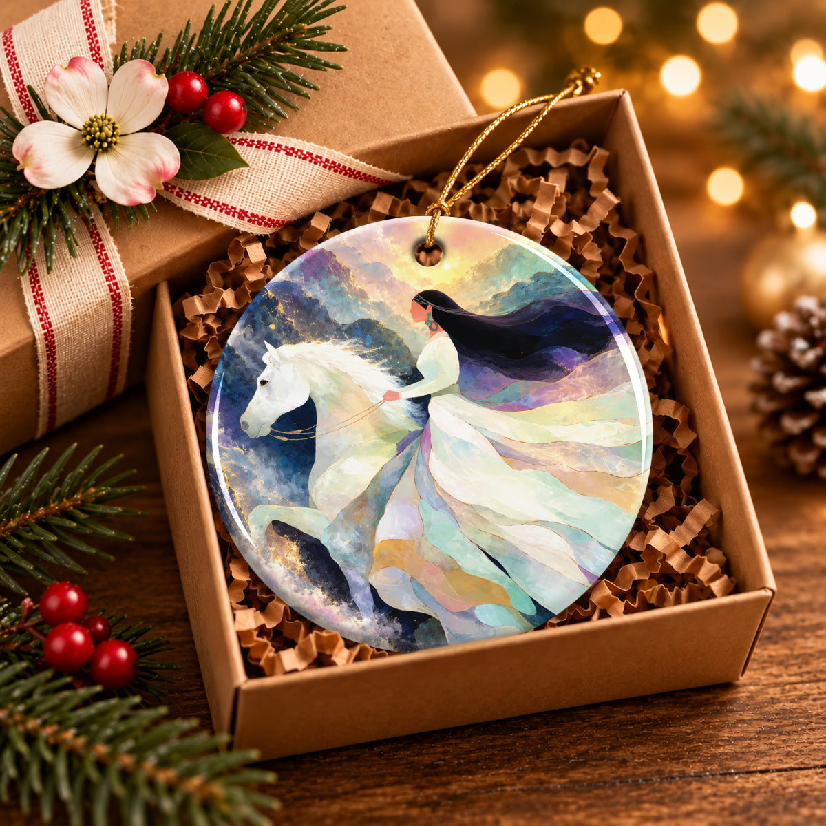 Ivory Horse Harmony Ceramic Ornament
