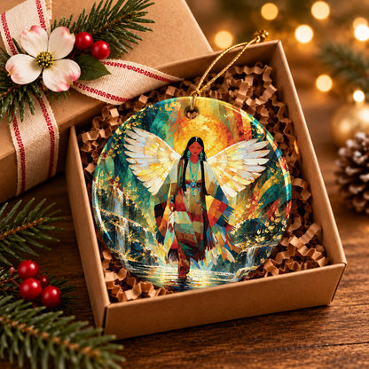 Radiant Feather Woman Ceramic Ornament