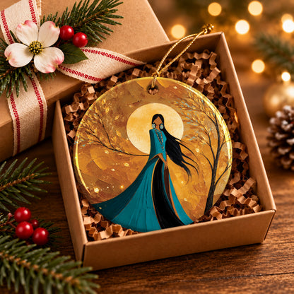 Golden Moon Woman Ceramic Ornament