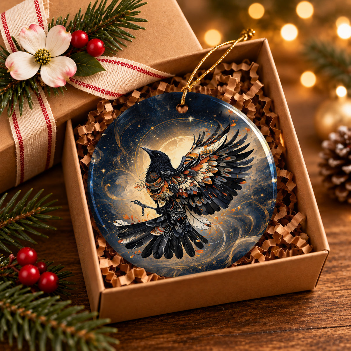 Raven Eternal Wings Ceramic Ornament