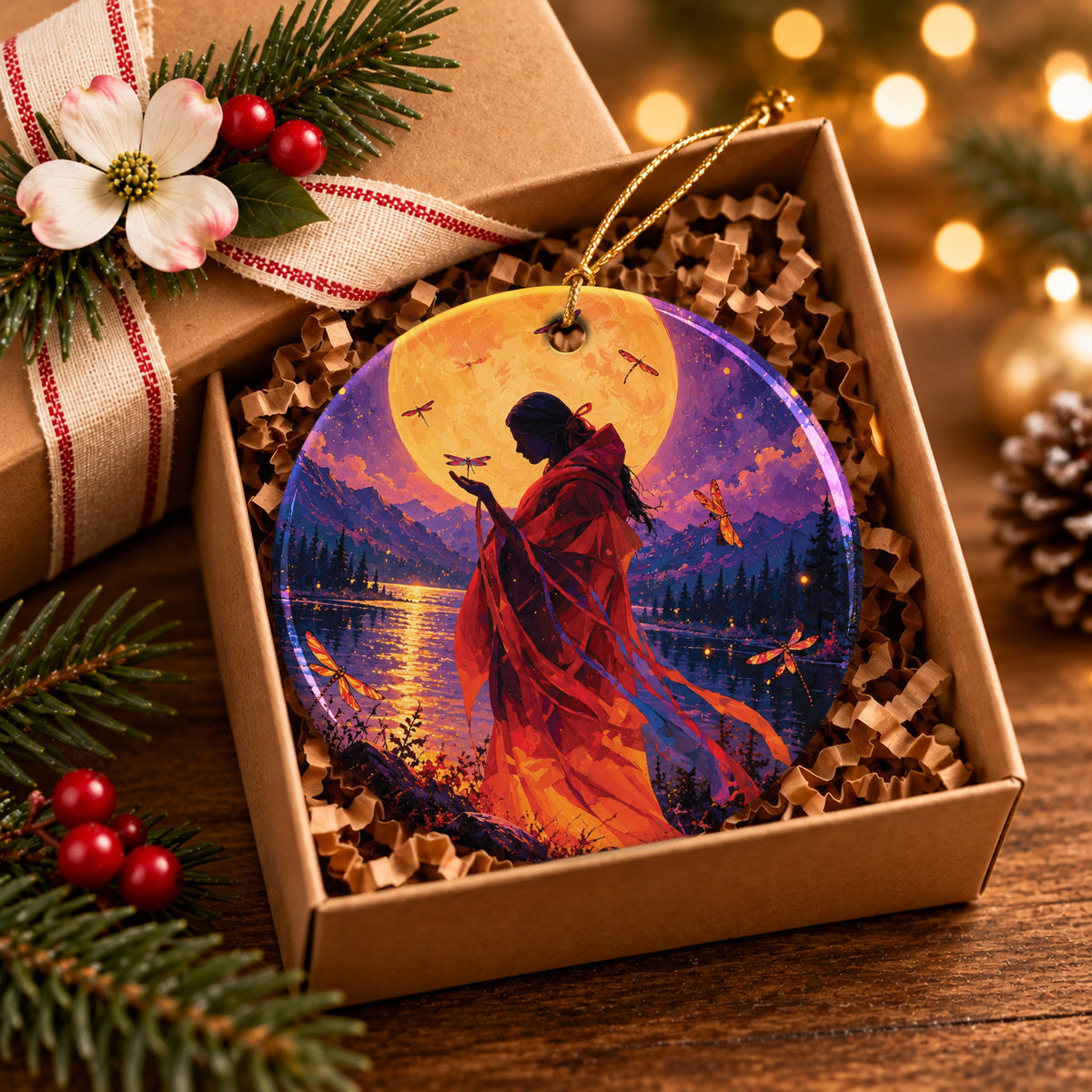Sacred Dragonfly Woman Ceramic Ornament
