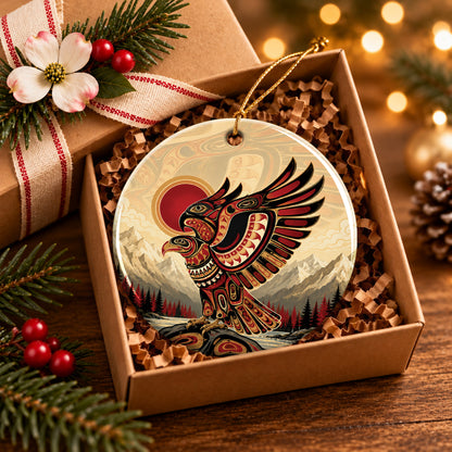 Crimson Sky Eagle Ceramic Ornament