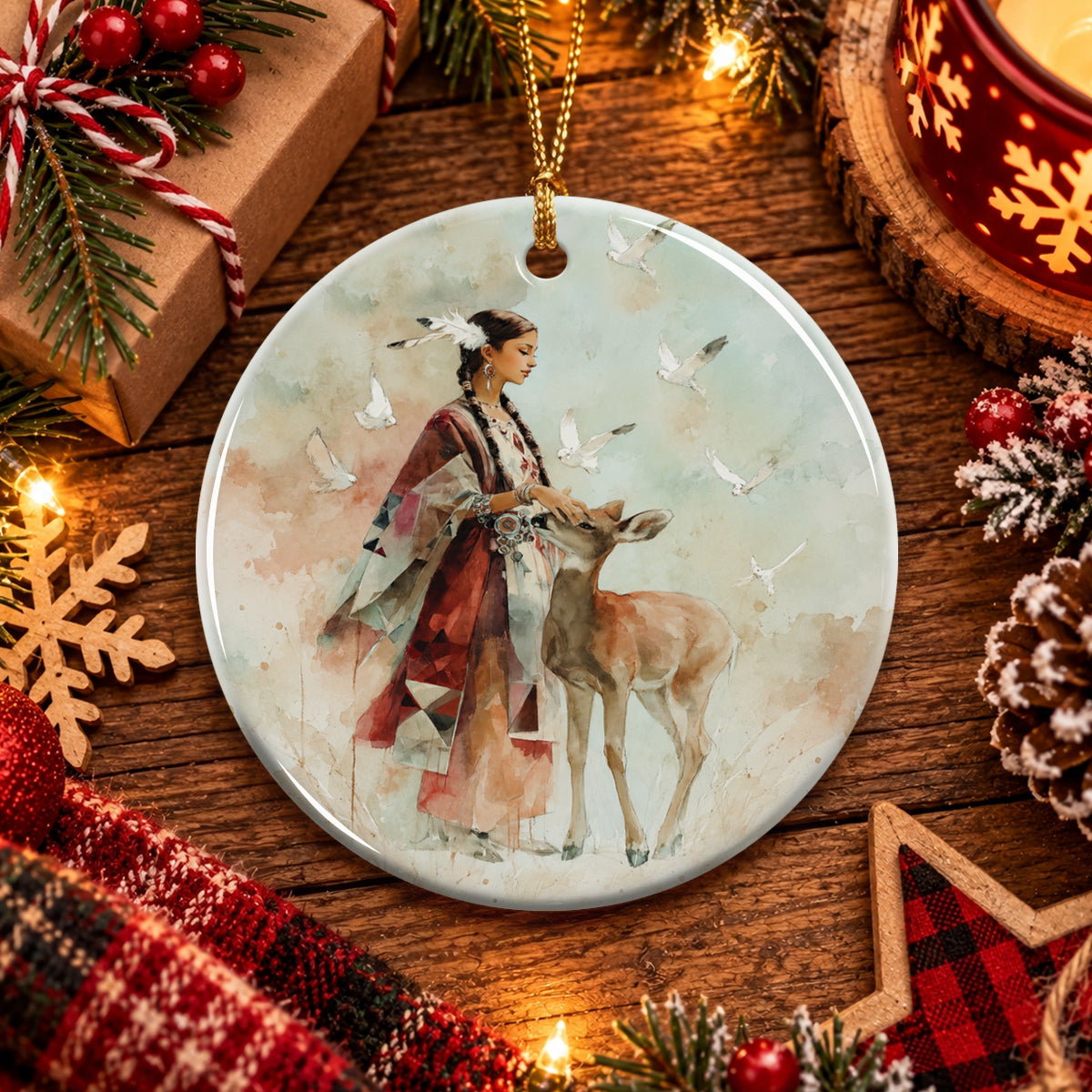 White Deer Heritage Ceramic Ornament