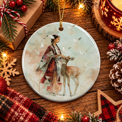 White Deer Heritage Ceramic Ornament
